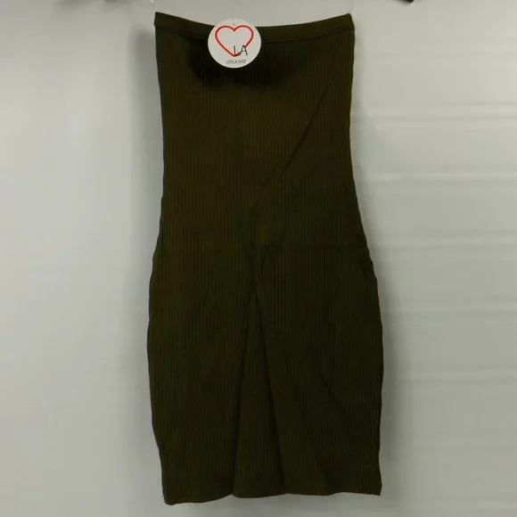 LoveLA Sara Tube Top Halter Dress Olive Green - Picture 4 of 8